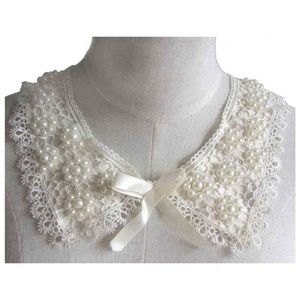 Ivory White Lace Pearl Collar Applique